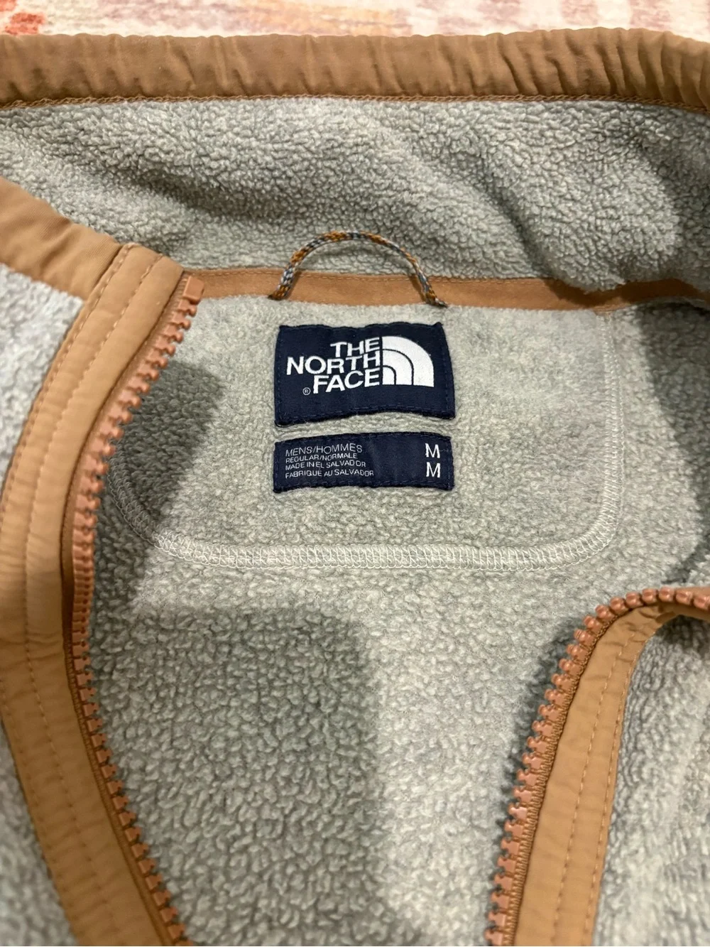 The North Face Men’s Gray Zip-Neck Fleece with Tan Trim